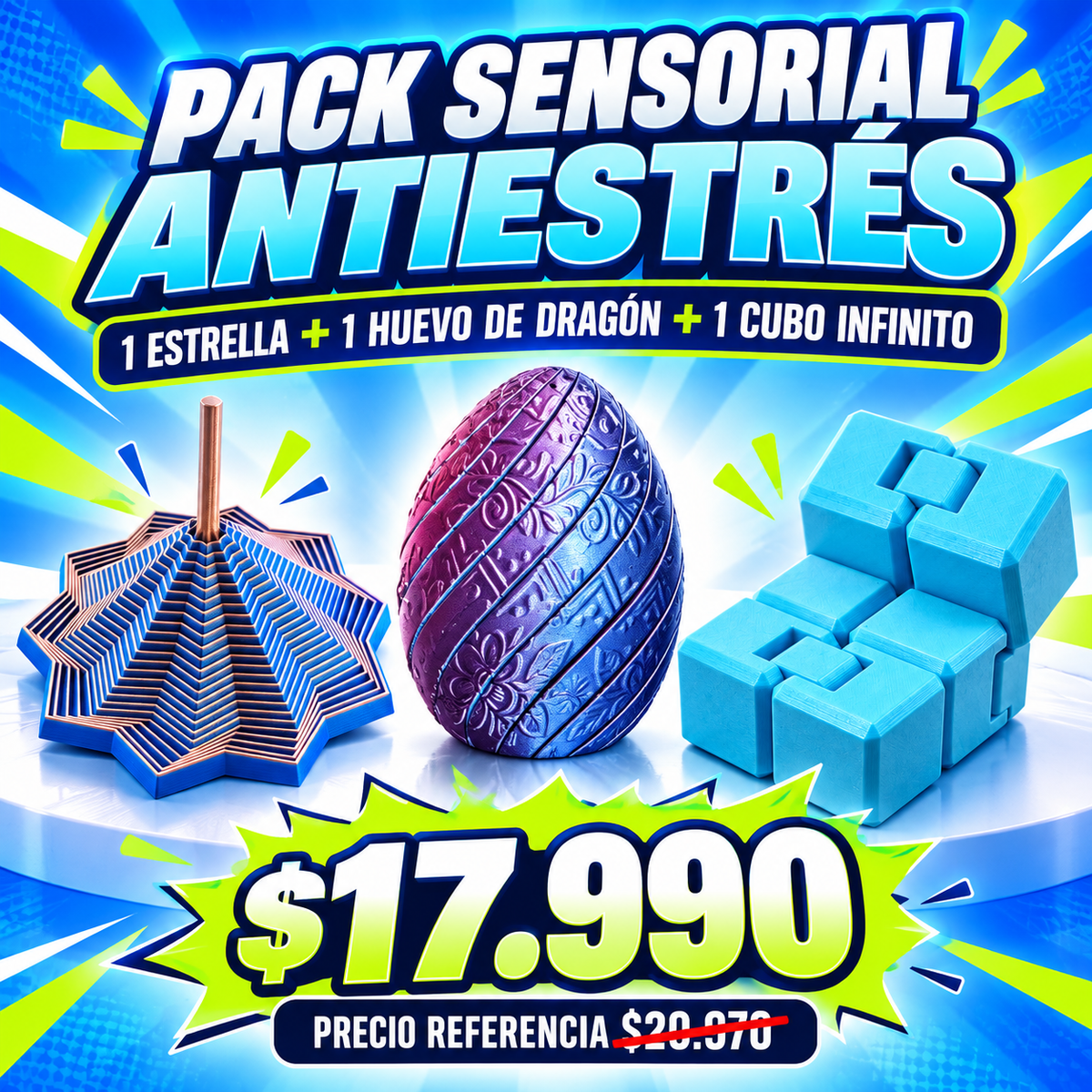 Pack sensorial: Huevo dragón + Cubo infinito y estrella